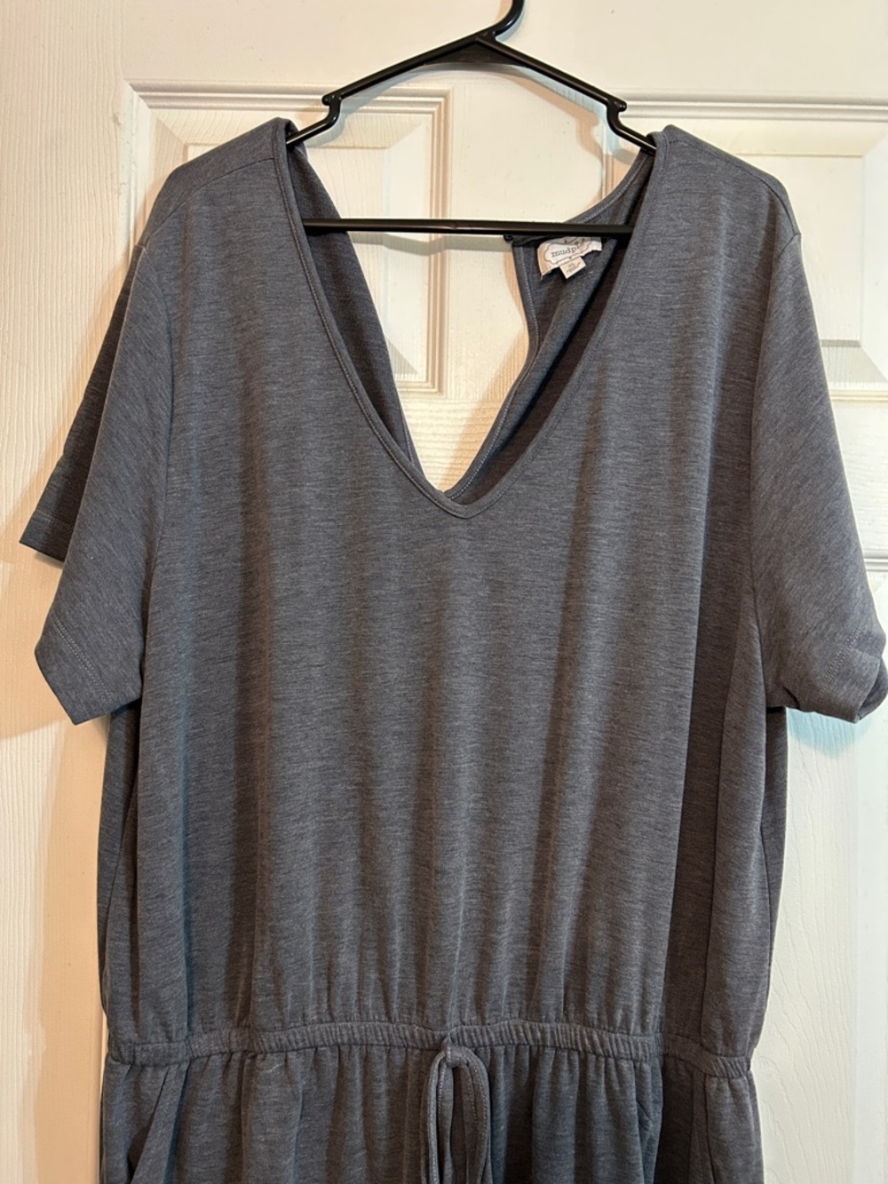 Mud Pie Gray V-Neck Short Sleeve Drawstring Waist jumpsuit